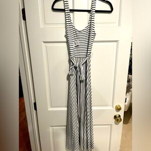 Navy stripe Loft midi dress with belt